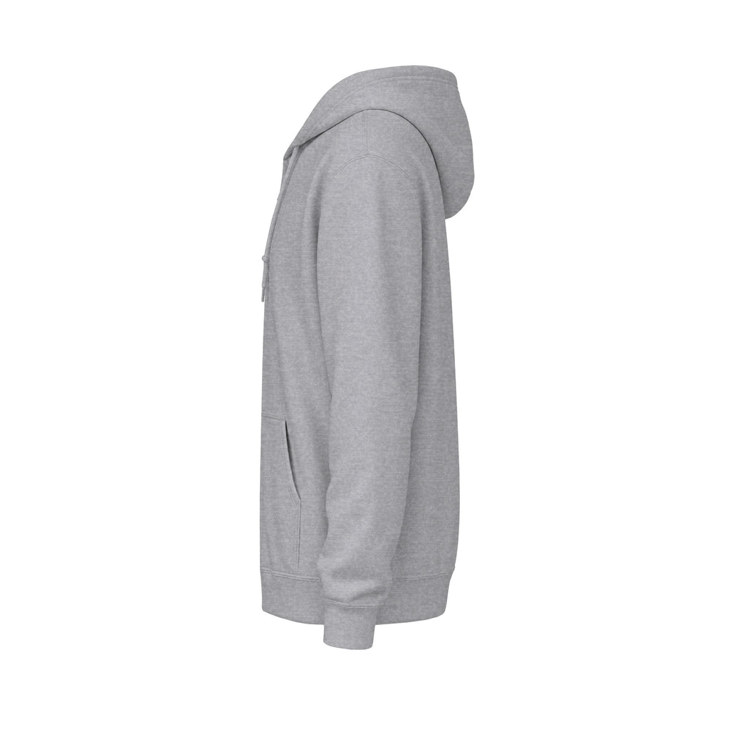Minimalist White Zip Hoodie — Small Chest Text "Your name here"
