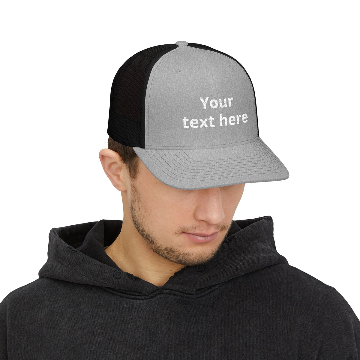 Customizable Snapback Trucker Cap — Personalized Text Embroidered Mesh Hat