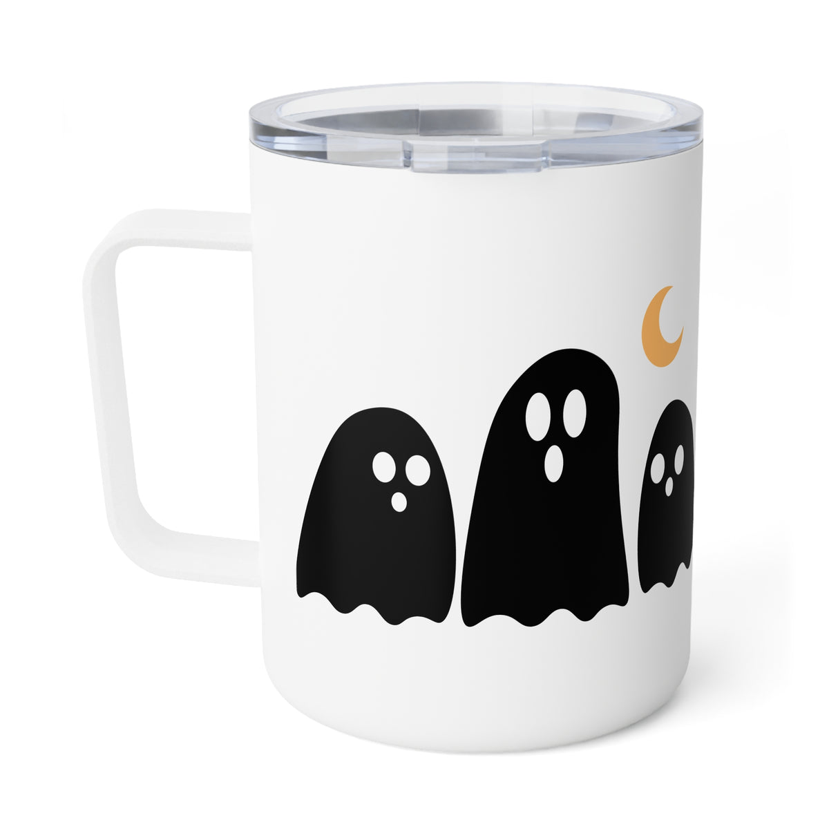 10oz Insulated Coffee Mug — Cute Ghosts & Crescent Moon Halloween Travel Cup