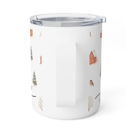 10oz Insulated Coffee Mug — Joyful Winter Village Design