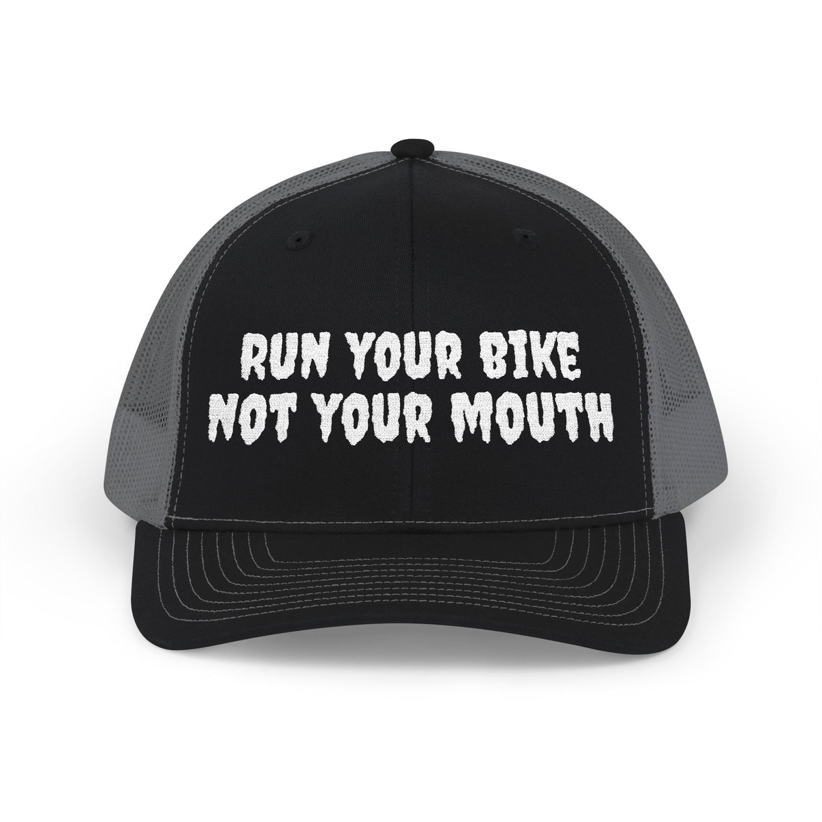 Run Your Bike Not Your Mouth Trucker Cap — Cycling Snapback Hat for Riders