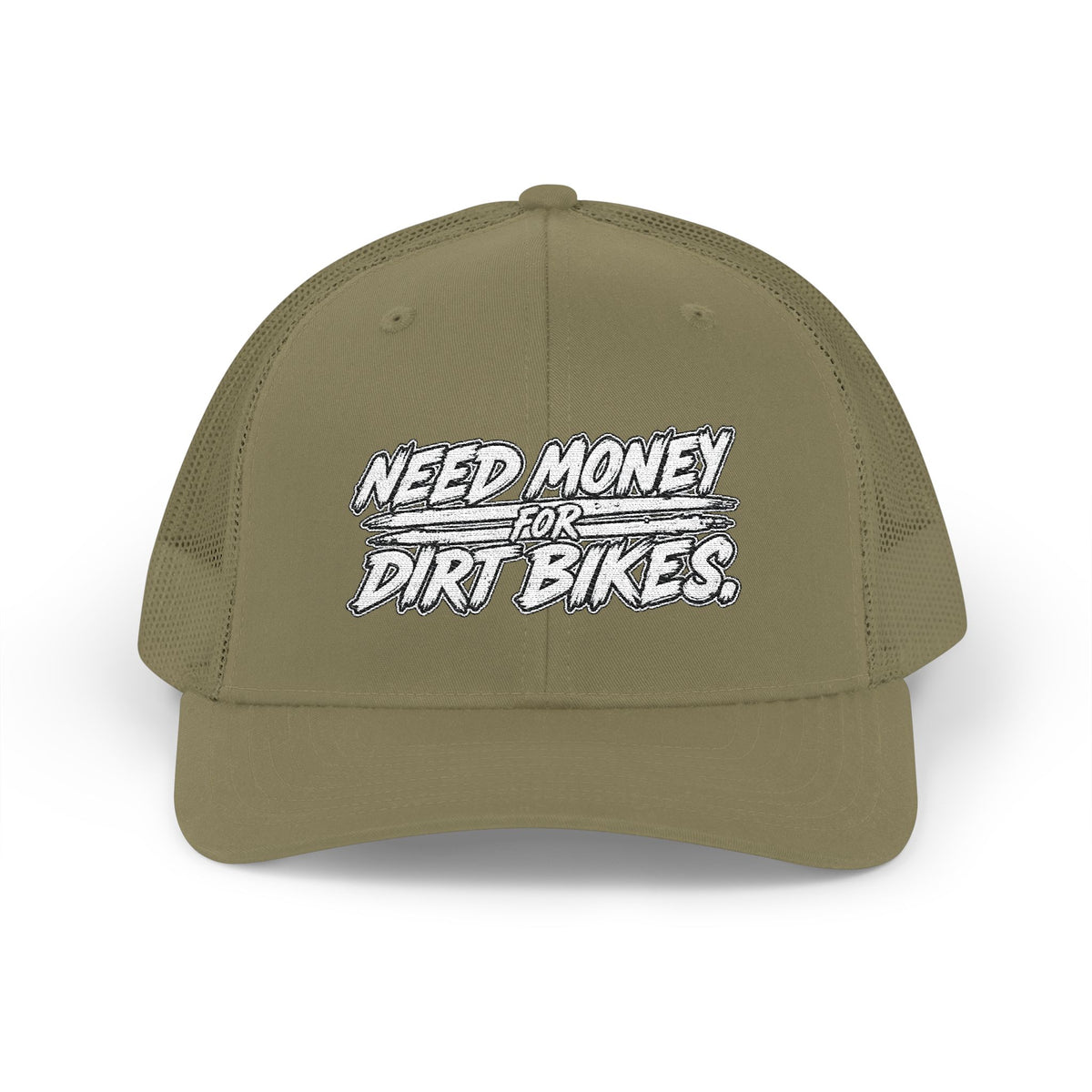 Dirt Bike Snapback Trucker Cap — "Need Money for Dirt Bikes" Mesh Hat