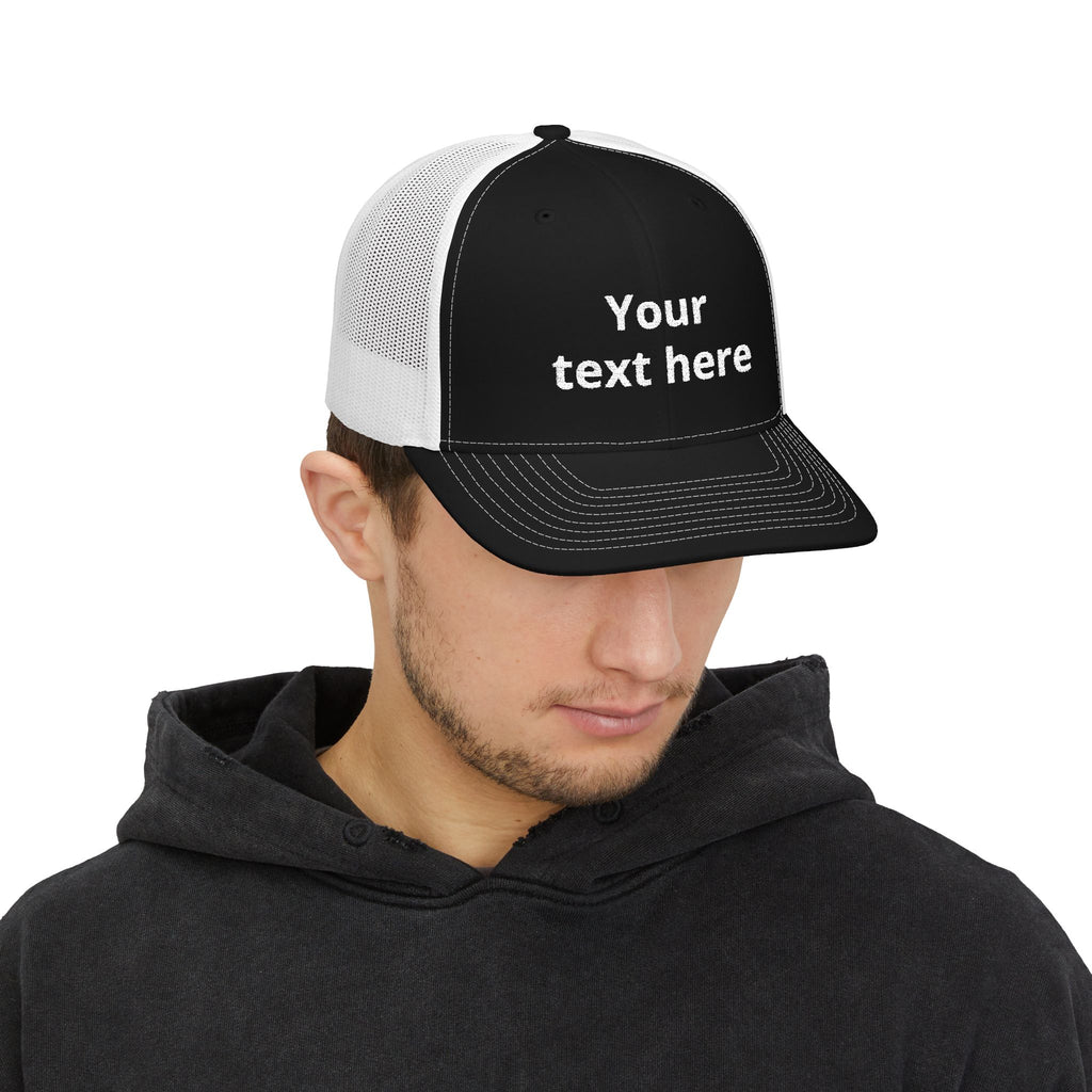 Customizable Snapback Trucker Cap — Personalized Text Embroidered Mesh Hat