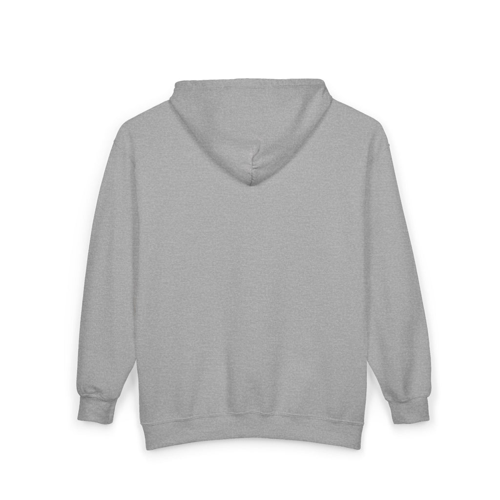 Minimalist White Zip Hoodie — Small Chest Text "Your name here"