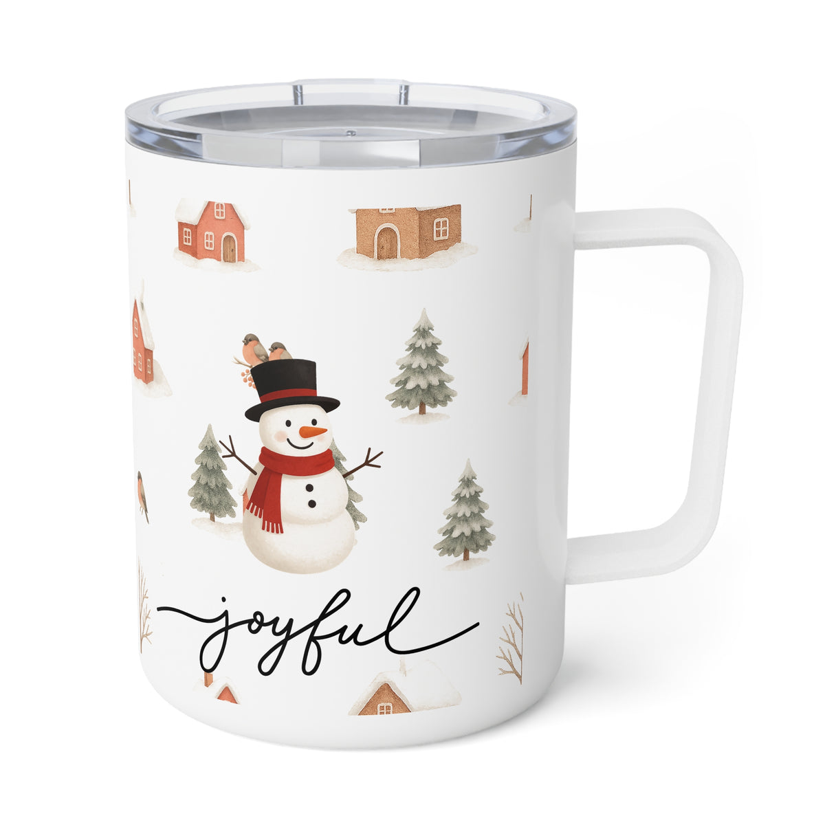 10oz Insulated Coffee Mug — Joyful Winter Village Design