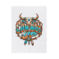 Cowboy Up Velveteen Plush Blanket — Western Skull & Barbed Wire Design