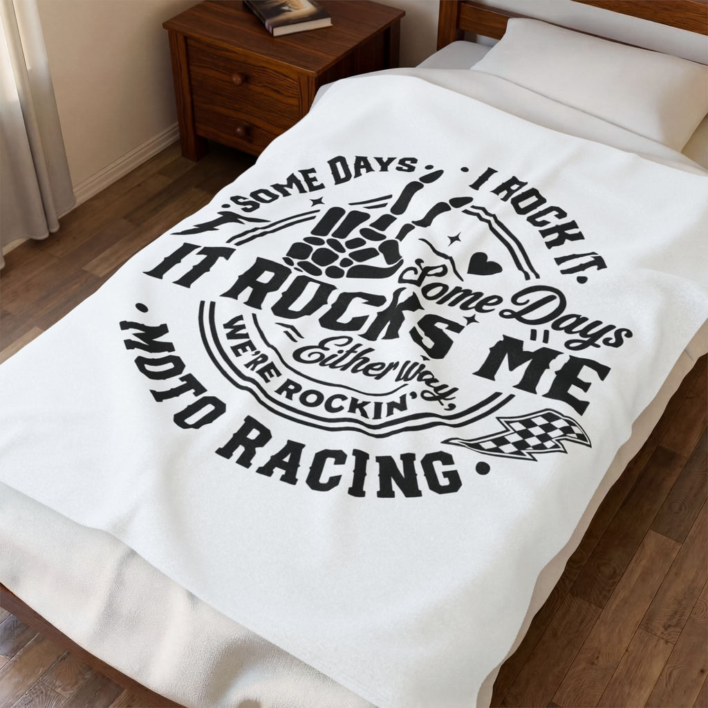 Moto Racing Velveteen Plush Blanket — "Some Days It Rocks Me" Graphic Throw