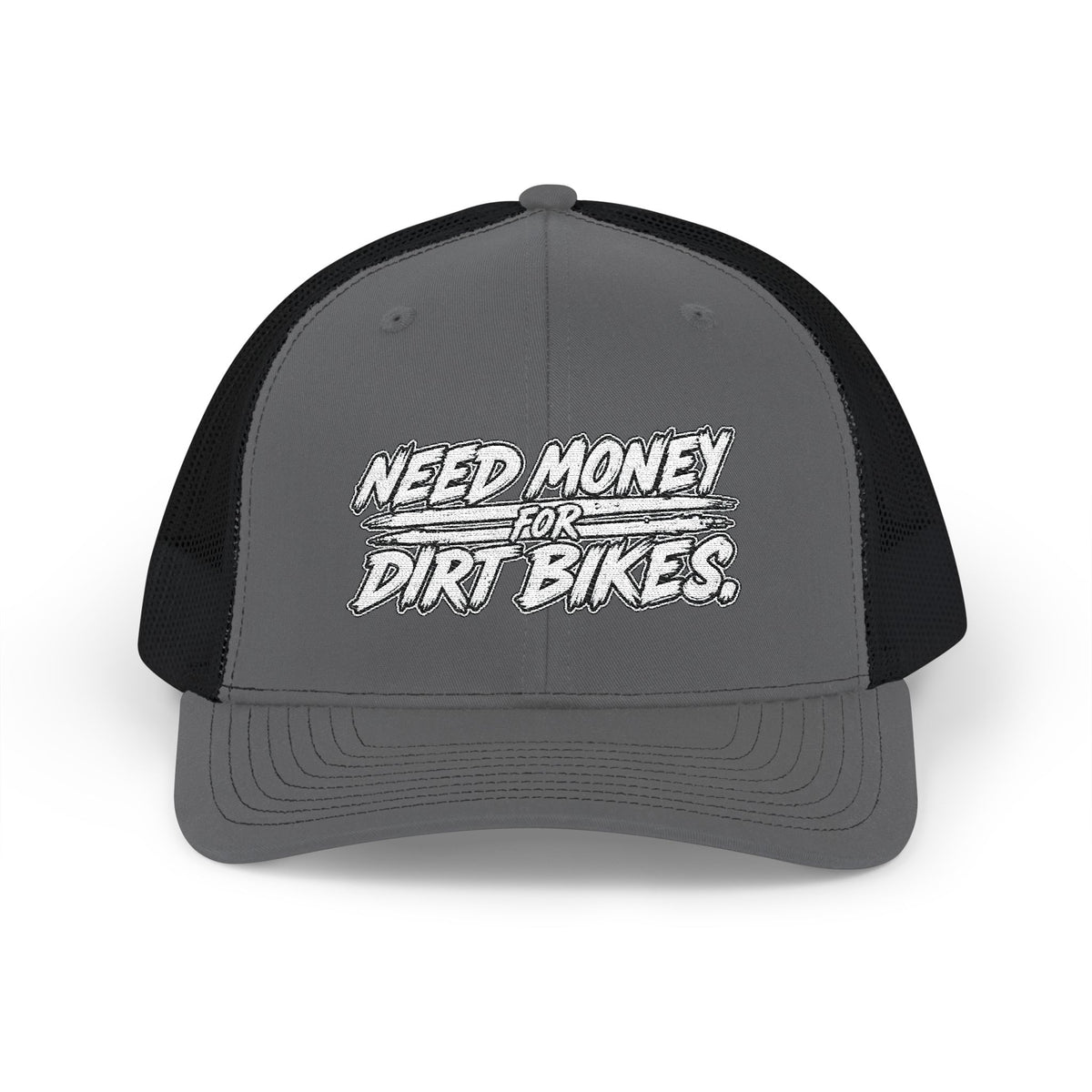 Dirt Bike Snapback Trucker Cap — "Need Money for Dirt Bikes" Mesh Hat
