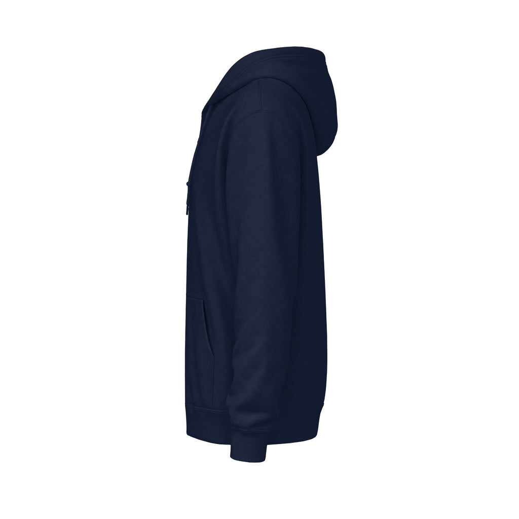 Minimalist White Zip Hoodie — Small Chest Text "Your name here"