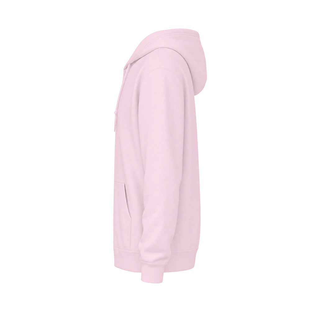 Minimalist White Zip Hoodie — Small Chest Text "Your name here"
