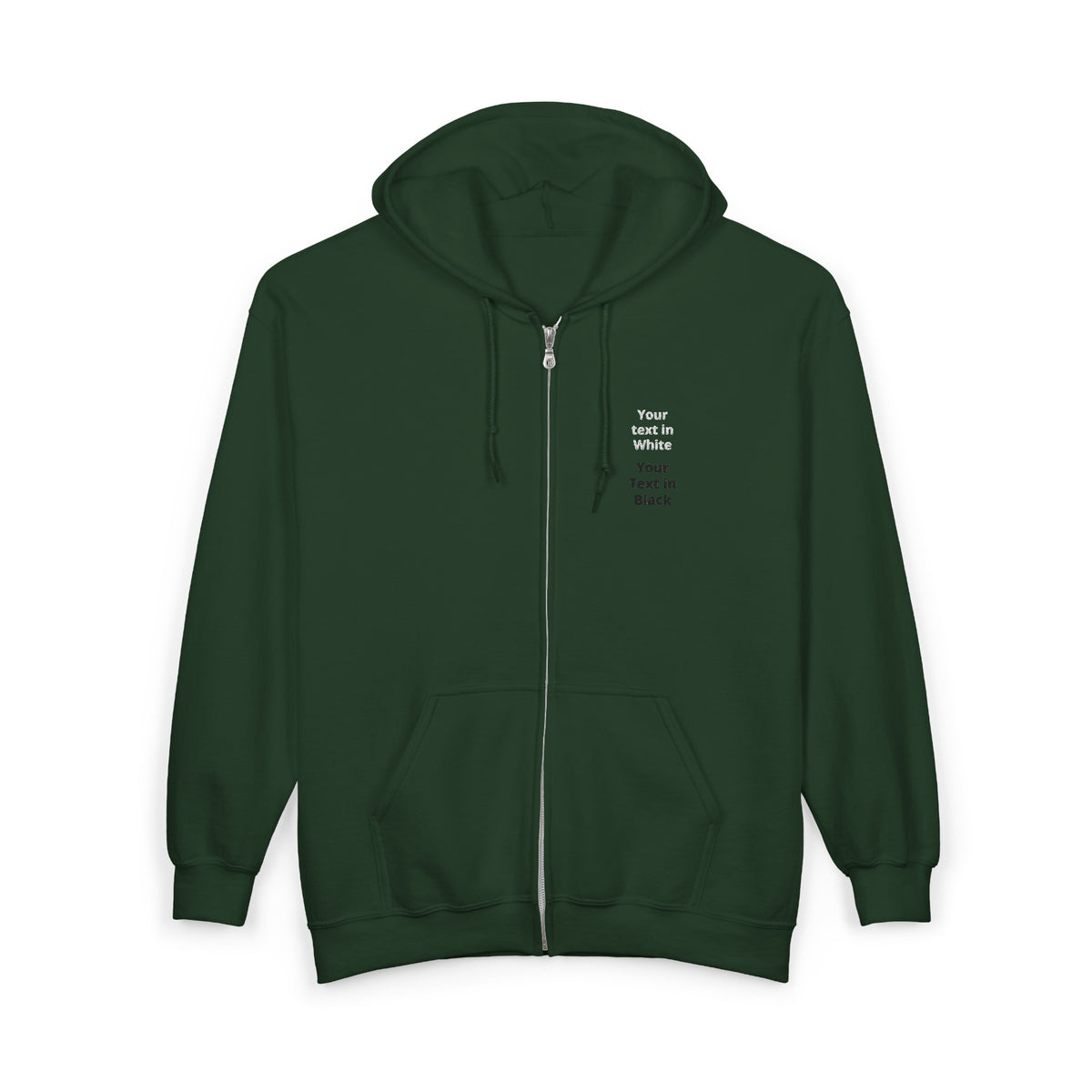 Minimalist White Zip Hoodie — Small Chest Text "Your name here"
