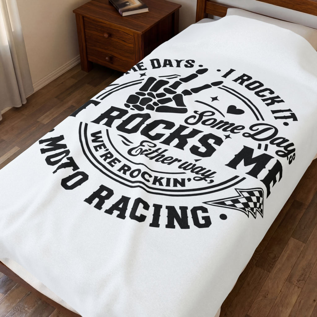 Moto Racing Velveteen Plush Blanket — "Some Days It Rocks Me" Graphic Throw