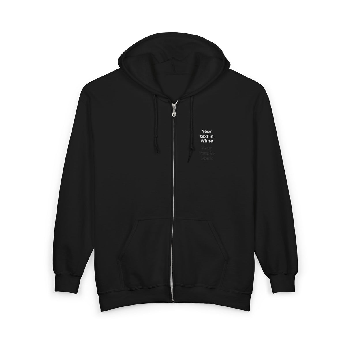 Minimalist White Zip Hoodie — Small Chest Text "Your name here"