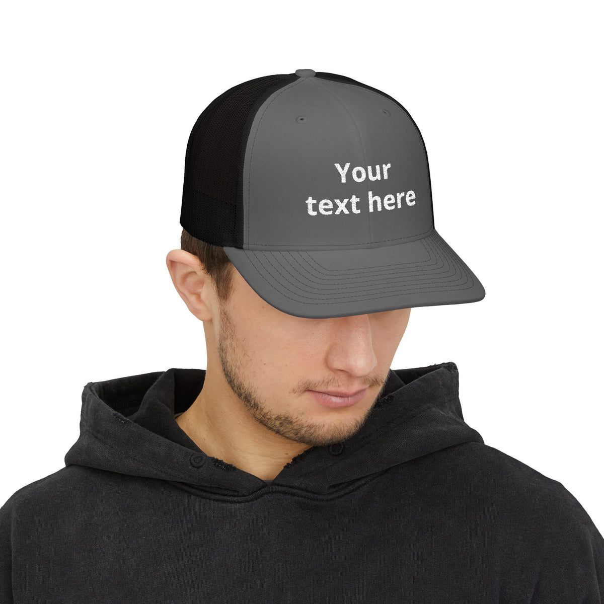 Customizable Snapback Trucker Cap — Personalized Text Embroidered Mesh Hat