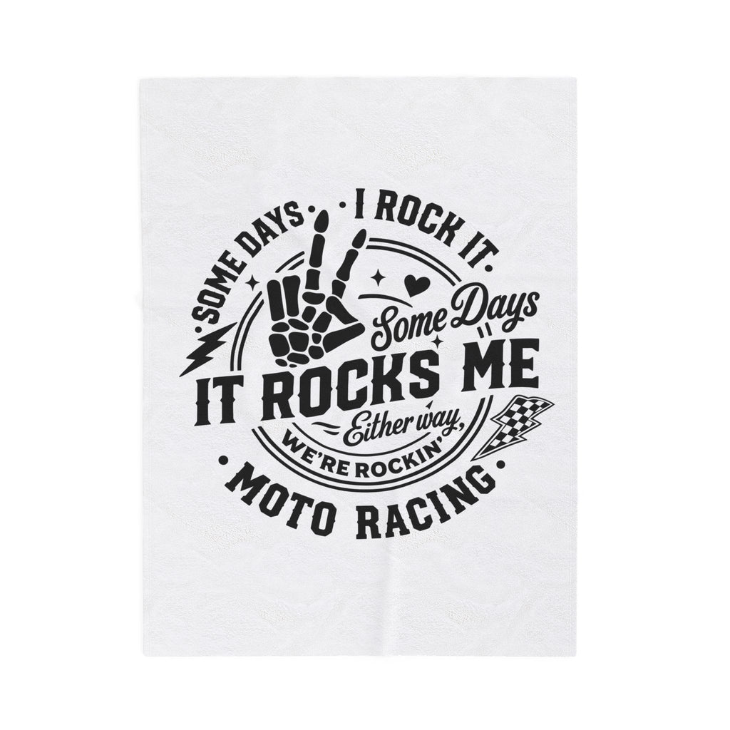 Moto Racing Velveteen Plush Blanket — "Some Days It Rocks Me" Graphic Throw