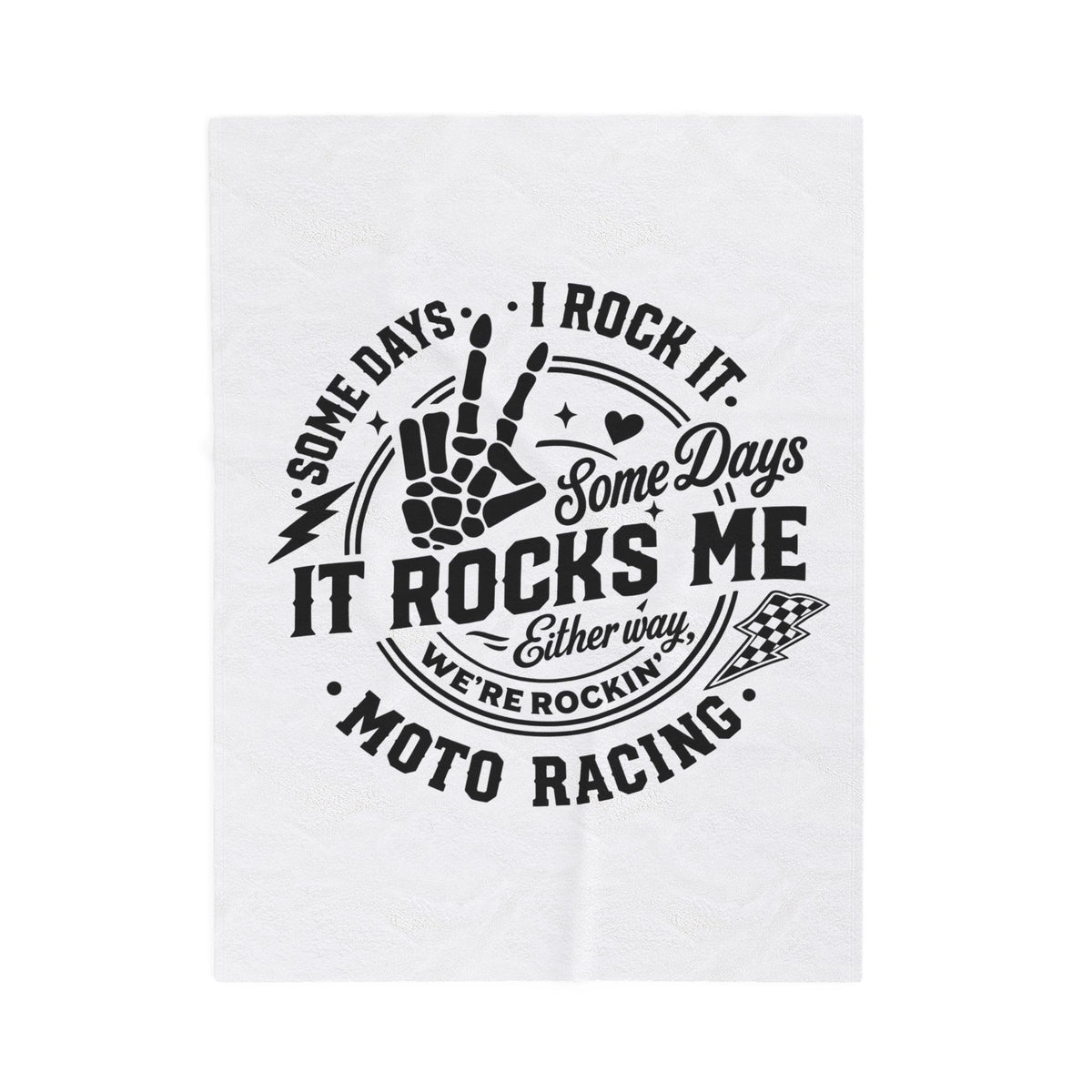 Moto Racing Velveteen Plush Blanket — "Some Days It Rocks Me" Graphic Throw