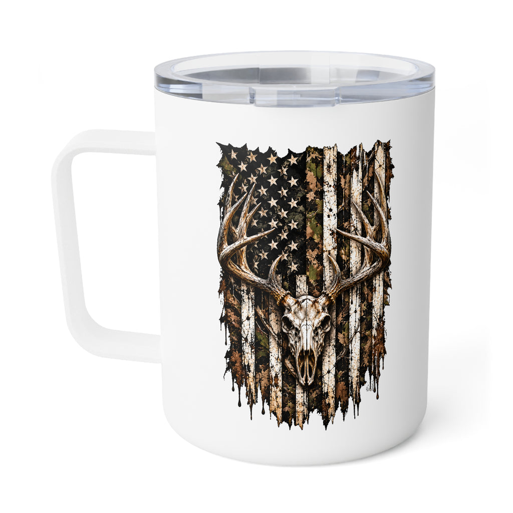 10oz Insulated Coffee Mug — Rustic Deer Antler Woodland Design