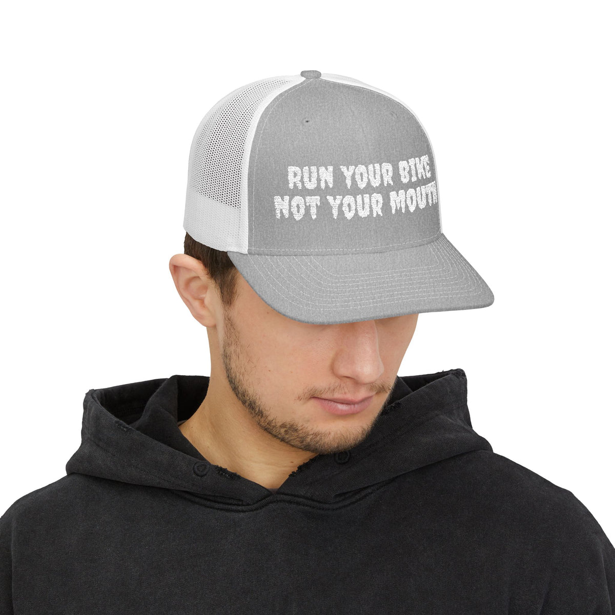 Run Your Bike Not Your Mouth Trucker Cap — Cycling Snapback Hat for Riders
