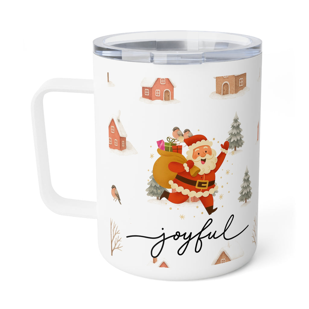 10oz Insulated Coffee Mug — Joyful Winter Village Design