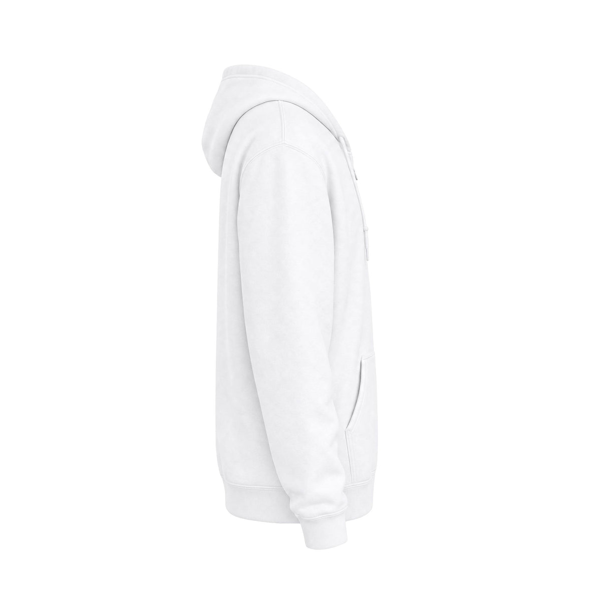 Minimalist White Zip Hoodie — Small Chest Text "Your name here"