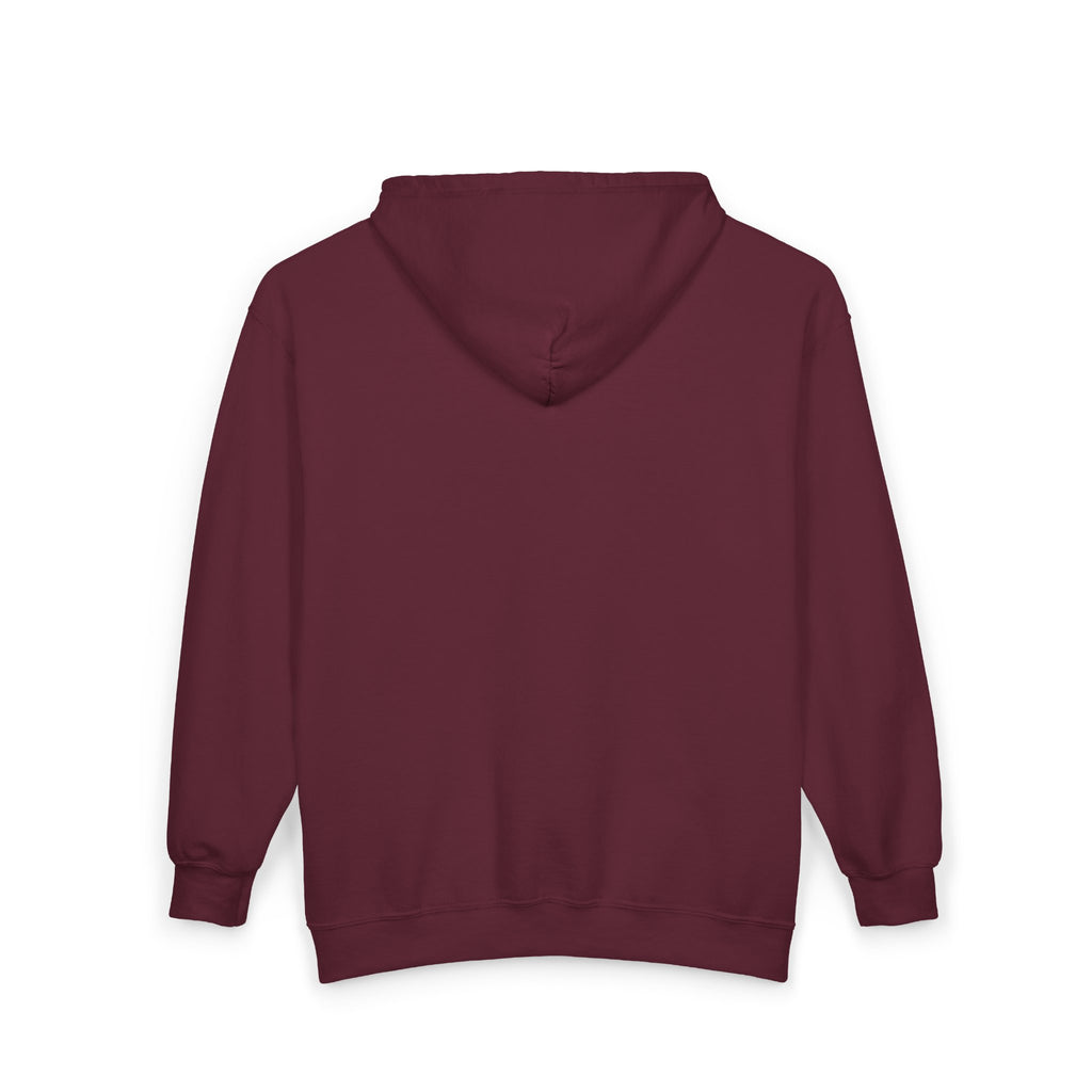 Minimalist White Zip Hoodie — Small Chest Text "Your name here"