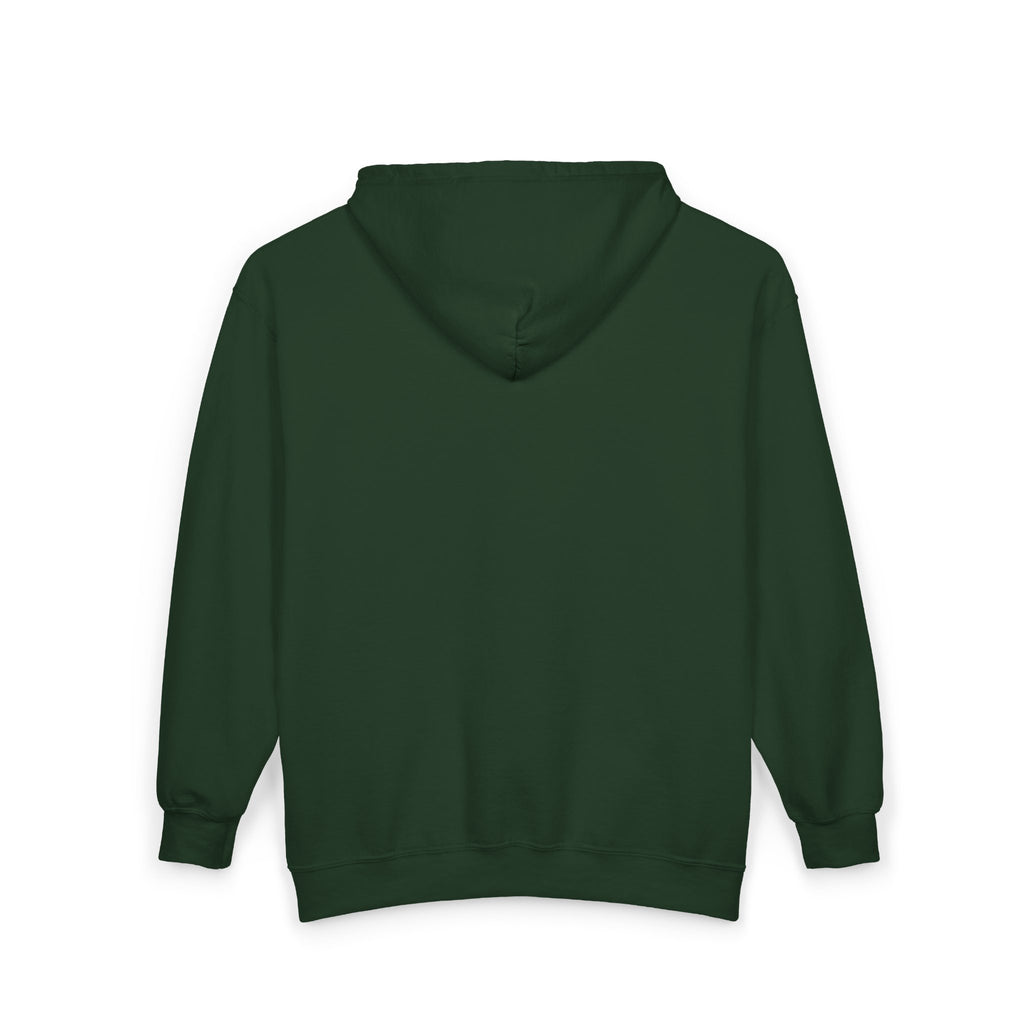 Minimalist White Zip Hoodie — Small Chest Text "Your name here"