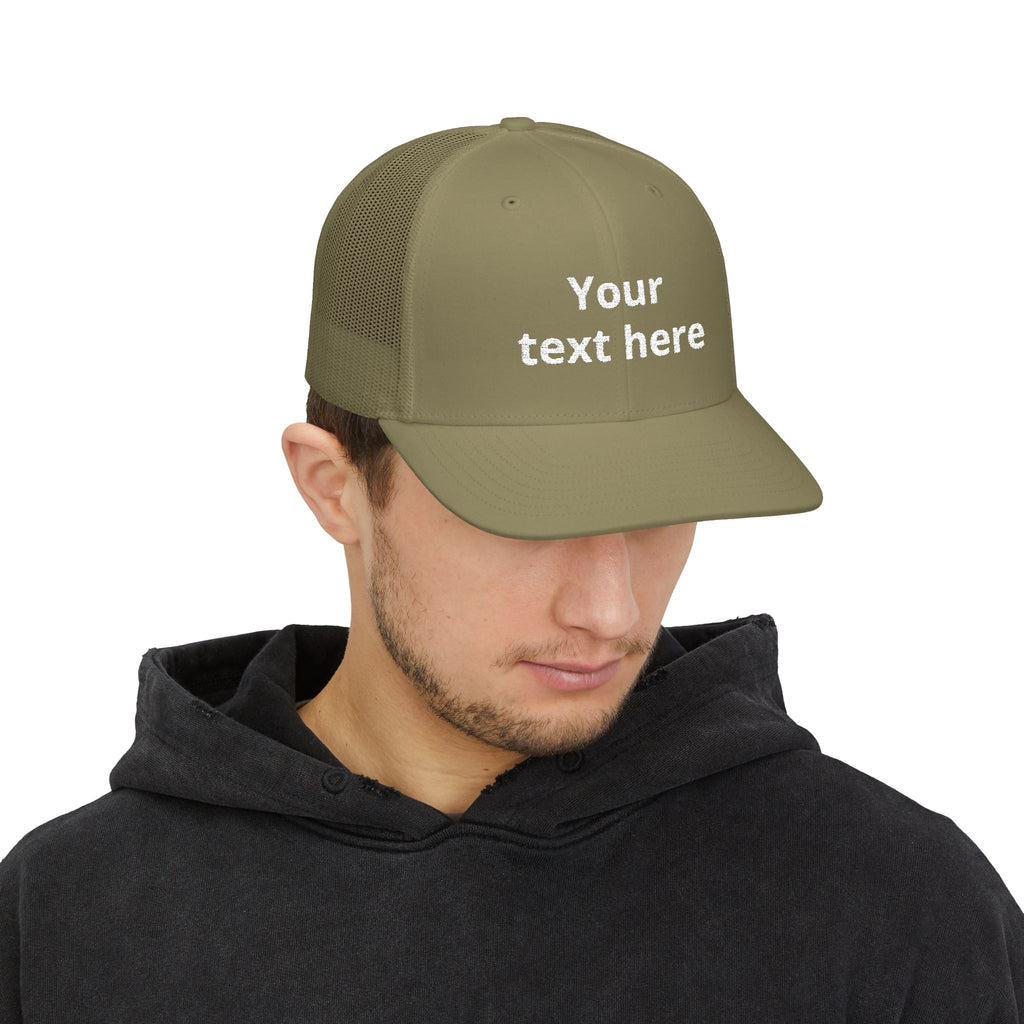 Customizable Snapback Trucker Cap — Personalized Text Embroidered Mesh Hat