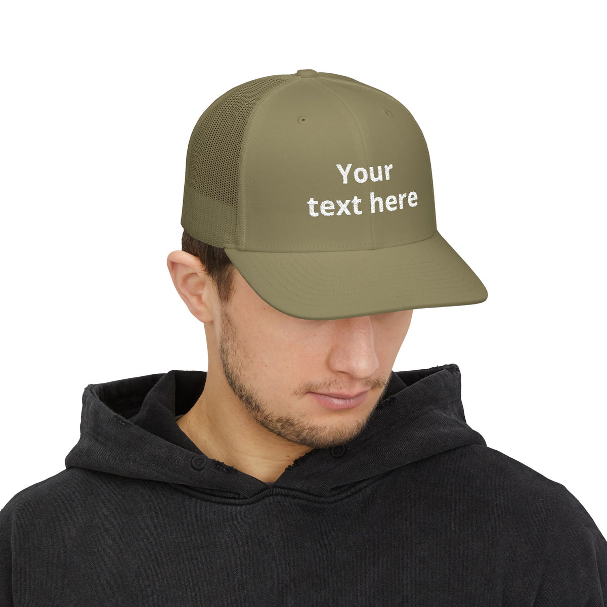 Customizable Snapback Trucker Cap — Personalized Text Embroidered Mesh Hat