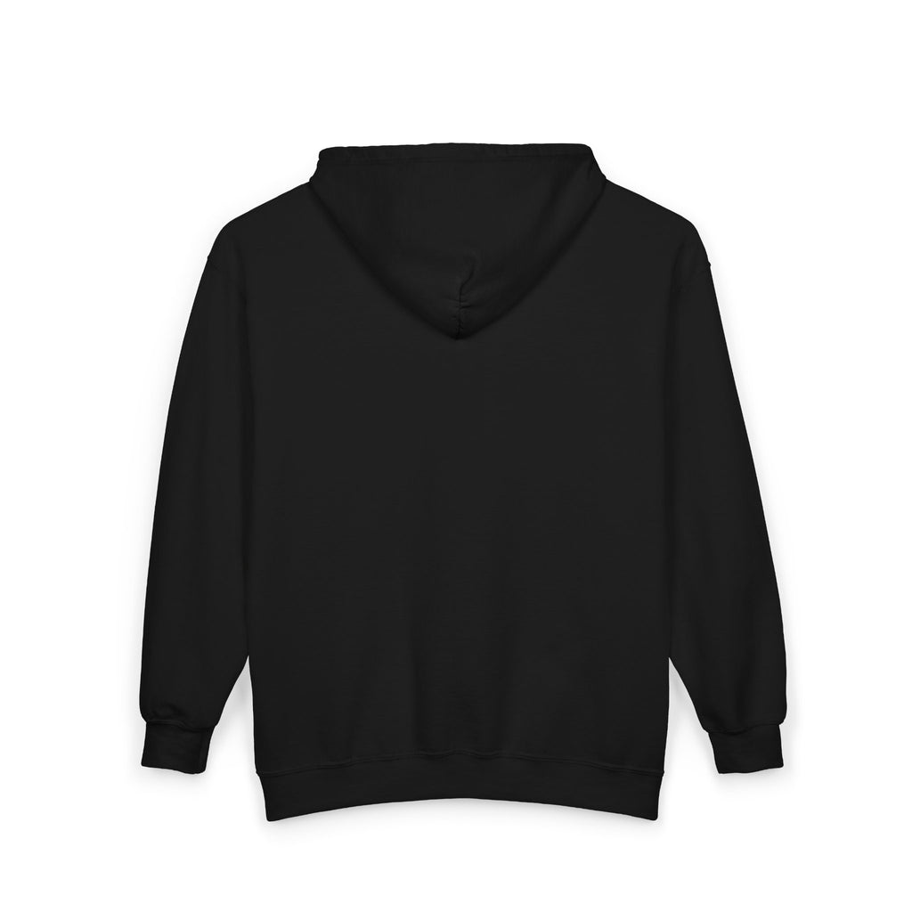 Minimalist White Zip Hoodie — Small Chest Text "Your name here"