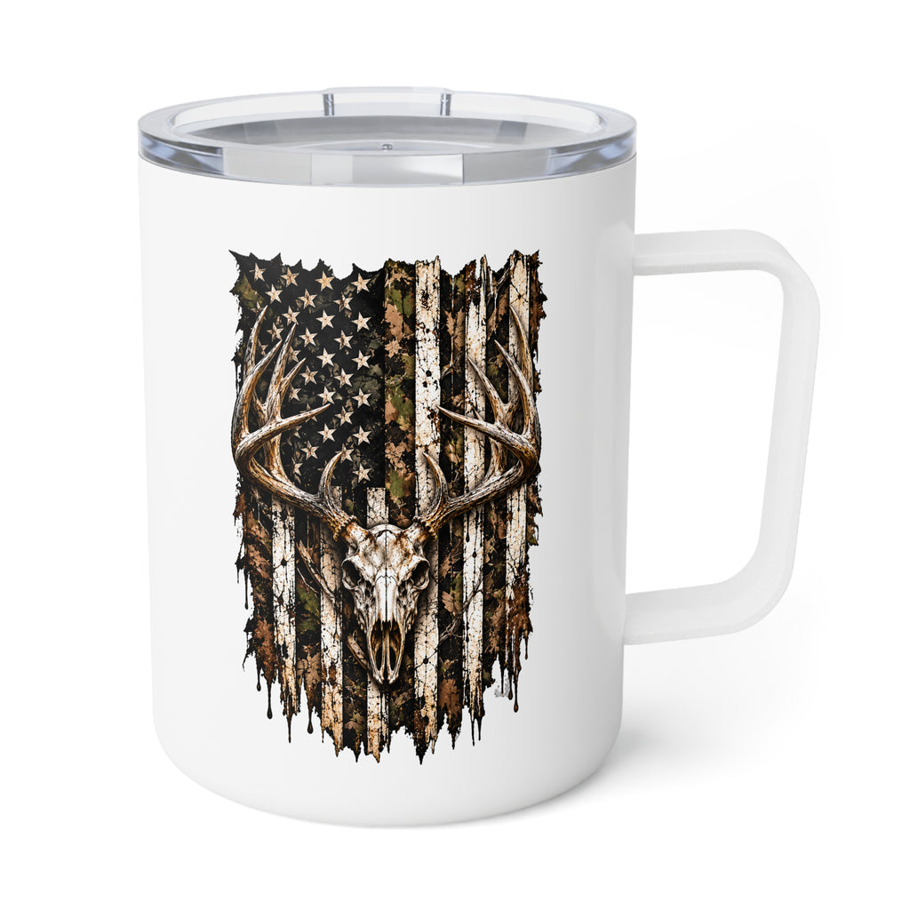 10oz Insulated Coffee Mug — Rustic Deer Antler Woodland Design