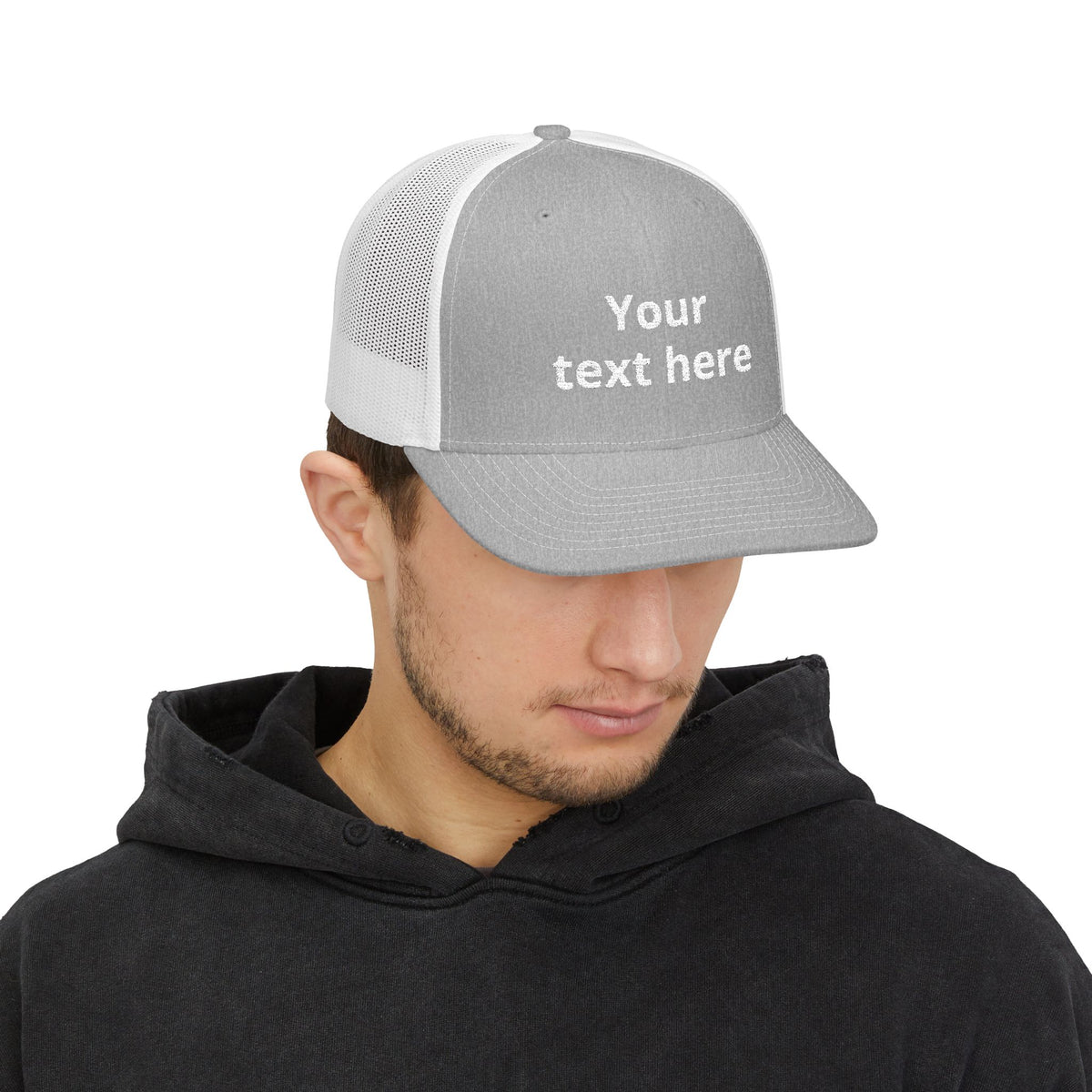 Customizable Snapback Trucker Cap — Personalized Text Embroidered Mesh Hat