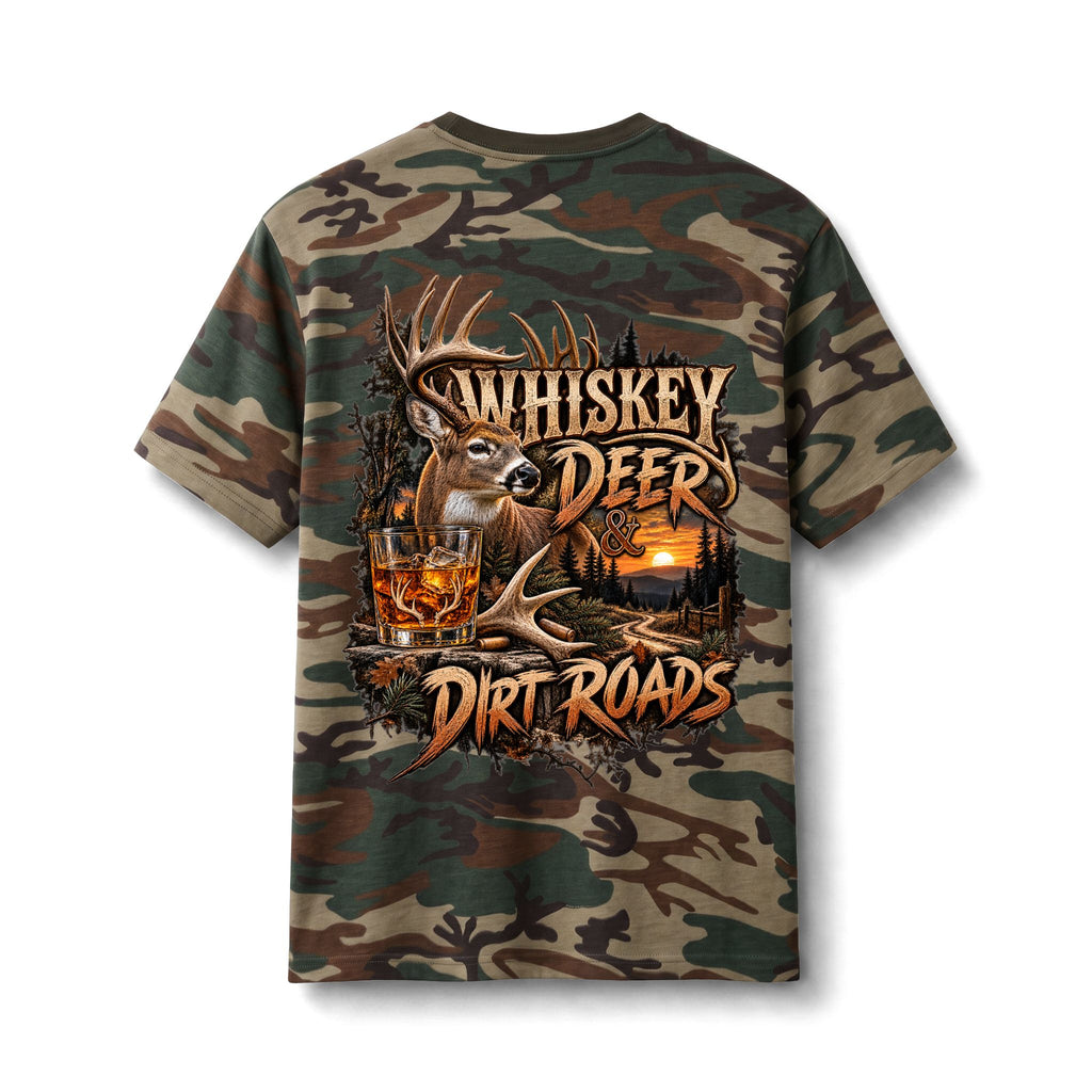 Camo Tee — Whiskey, Deer & Dirt Roads Graphic Tee