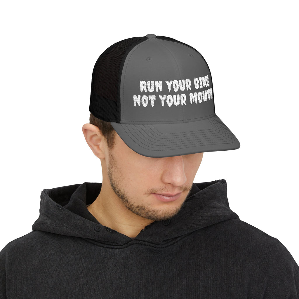 Run Your Bike Not Your Mouth Trucker Cap — Cycling Snapback Hat for Riders