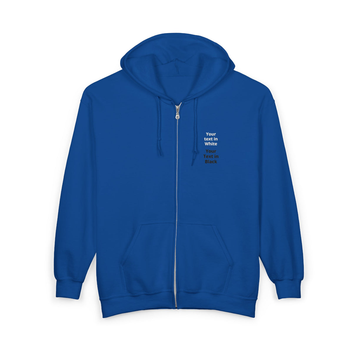Minimalist White Zip Hoodie — Small Chest Text "Your name here"
