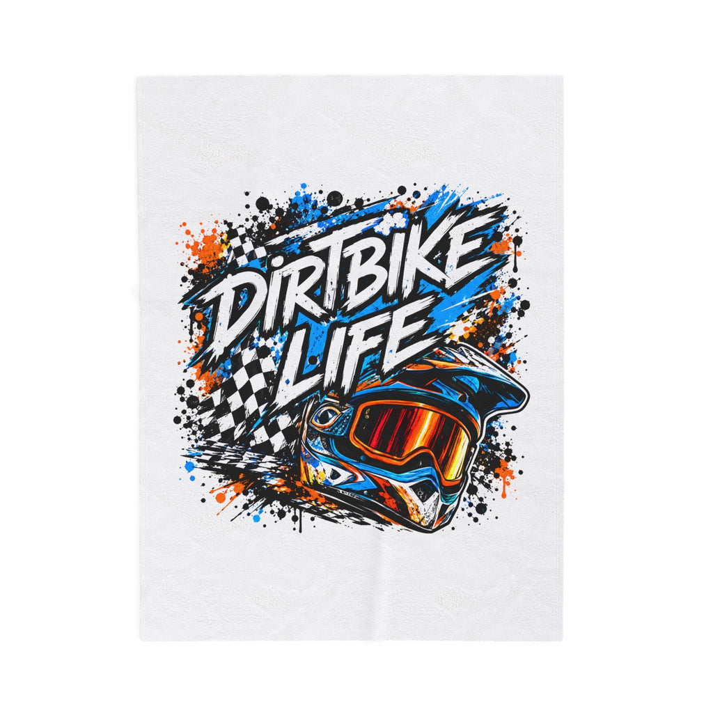 Dirtbike Life Velveteen Plush Blanket — Racing Helmet Graphic Throw for Motocross Fans