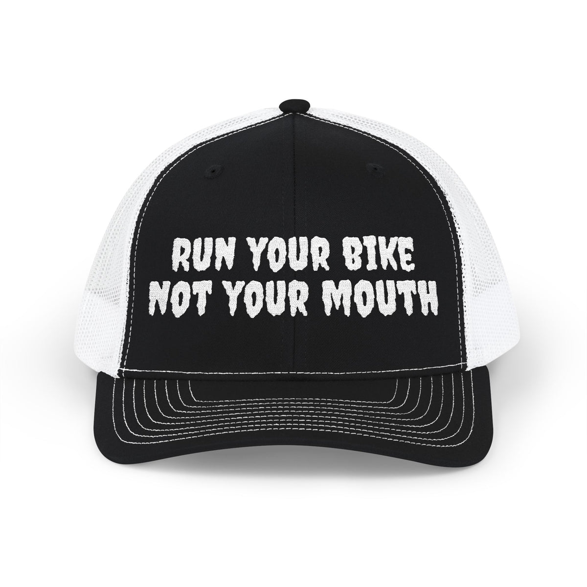 Run Your Bike Not Your Mouth Trucker Cap — Cycling Snapback Hat for Riders