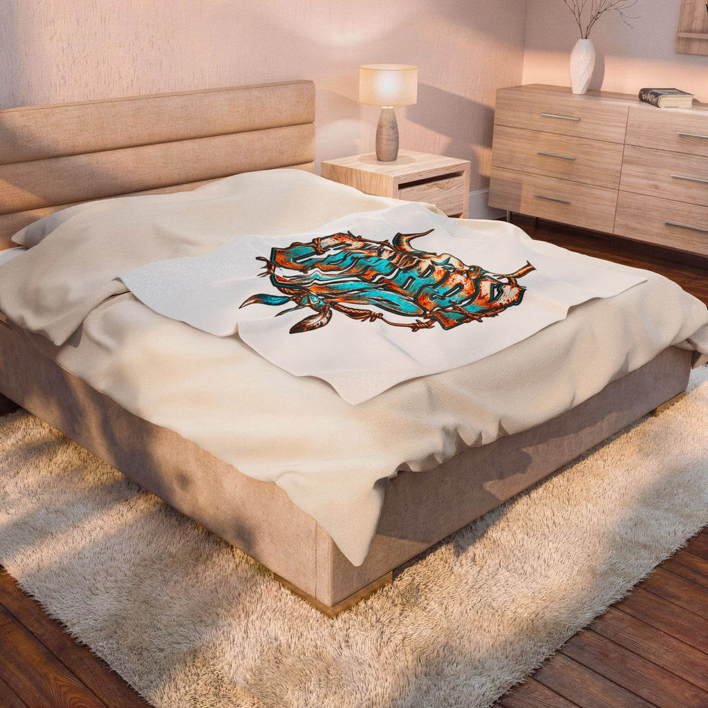 Cowboy Up Velveteen Plush Blanket — Western Skull & Barbed Wire Design