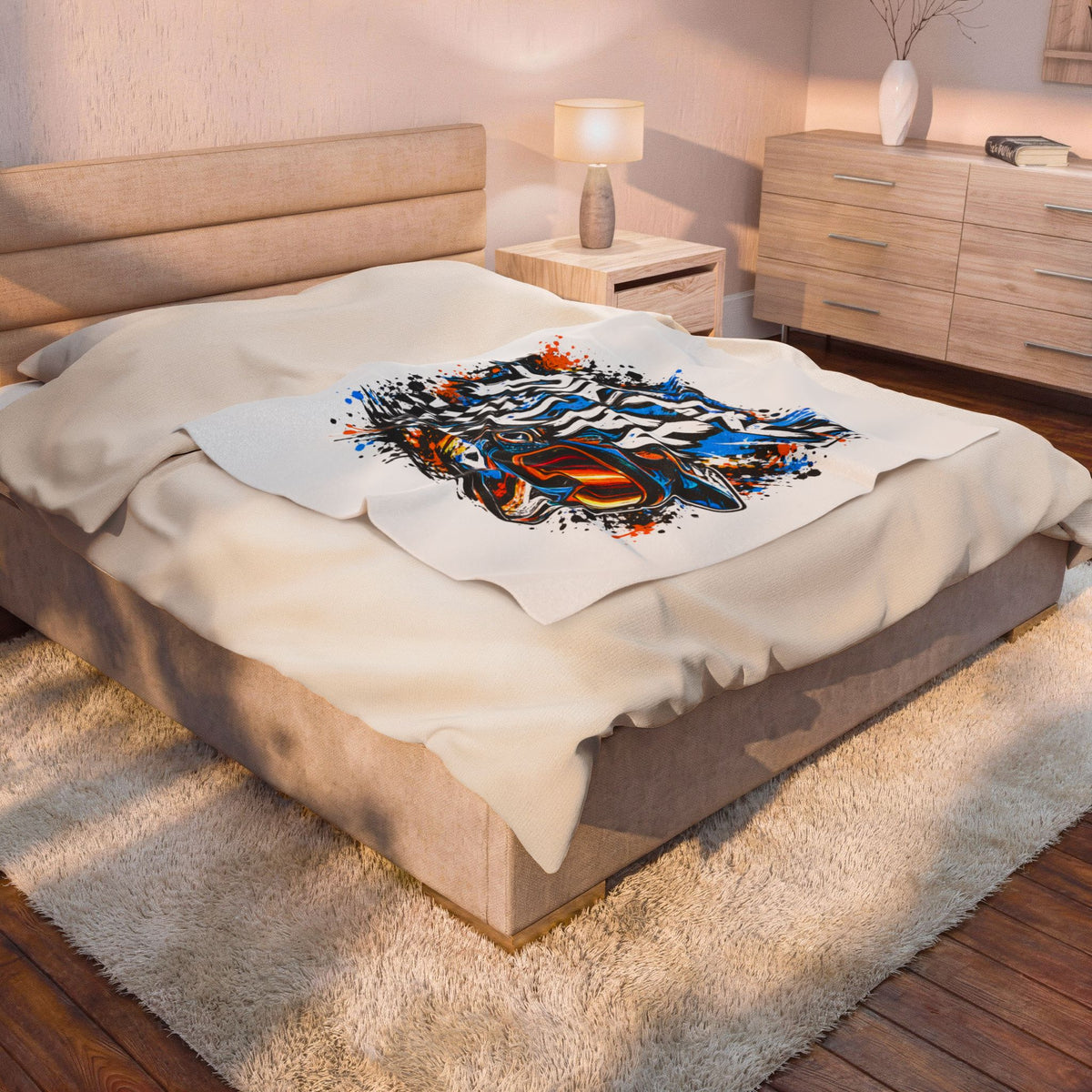 Dirtbike Life Velveteen Plush Blanket — Racing Helmet Graphic Throw for Motocross Fans