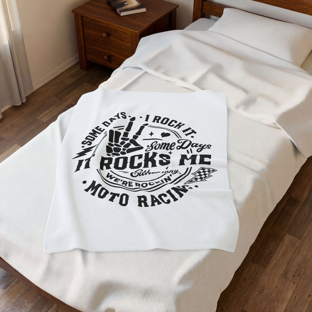 Moto Racing Velveteen Plush Blanket — "Some Days It Rocks Me" Graphic Throw