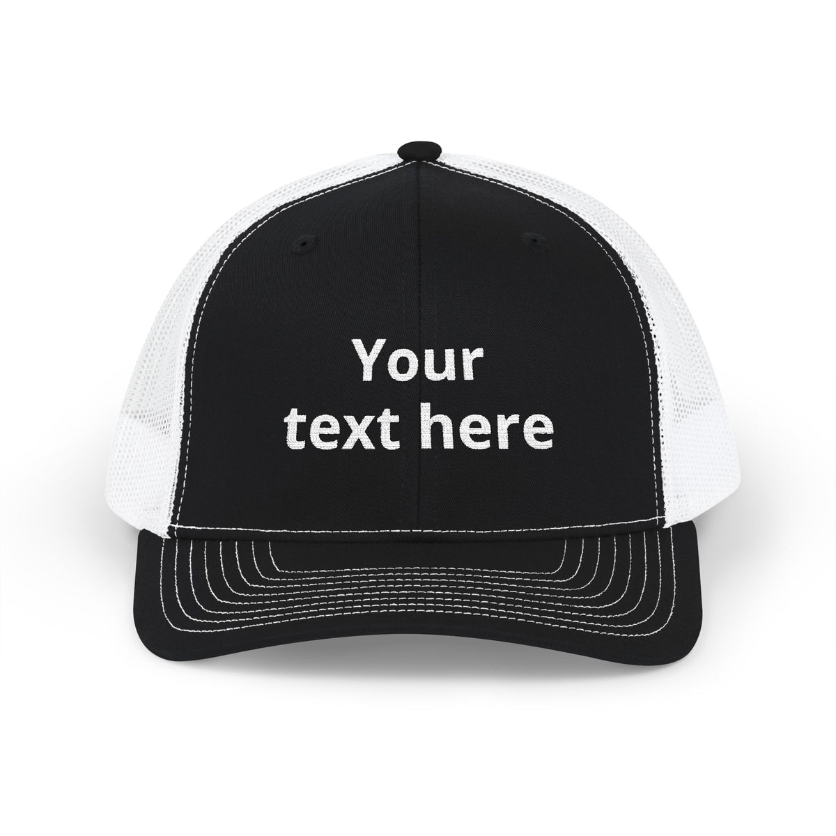 Customizable Snapback Trucker Cap — Personalized Text Embroidered Mesh Hat