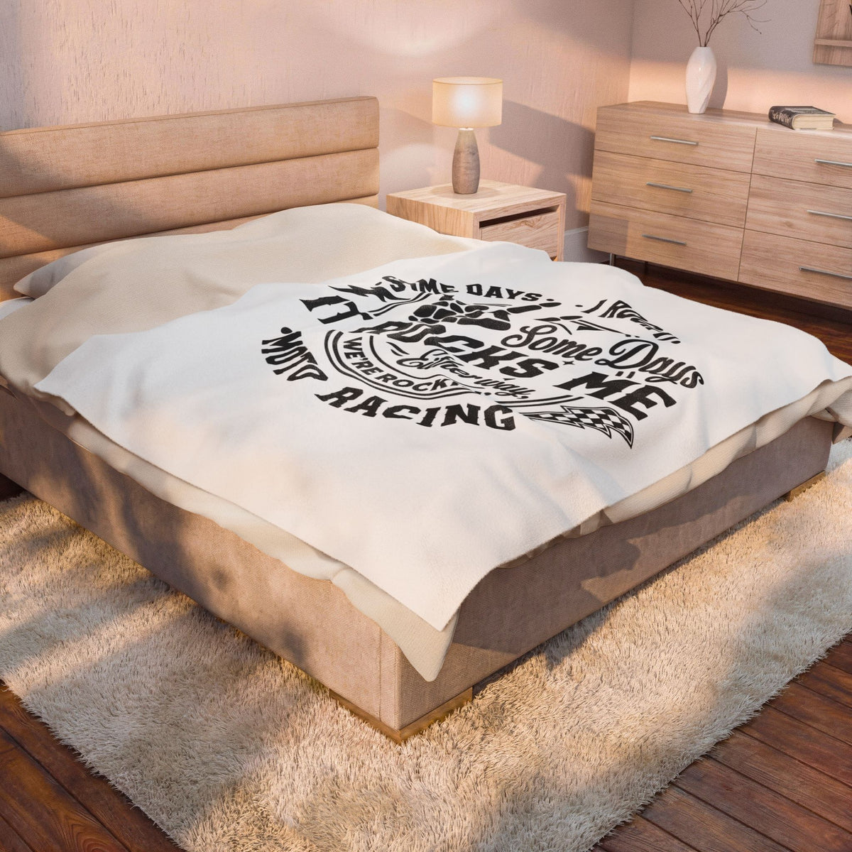 Moto Racing Velveteen Plush Blanket — "Some Days It Rocks Me" Graphic Throw