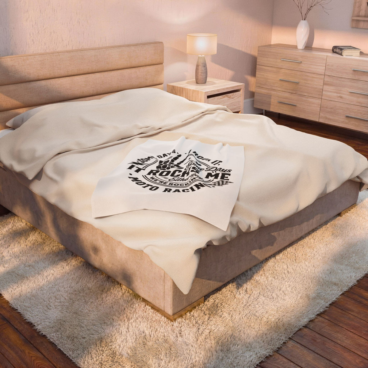 Moto Racing Velveteen Plush Blanket — "Some Days It Rocks Me" Graphic Throw