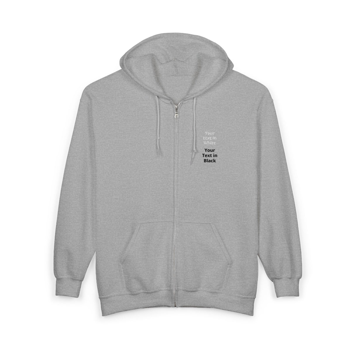 Minimalist White Zip Hoodie — Small Chest Text "Your name here"