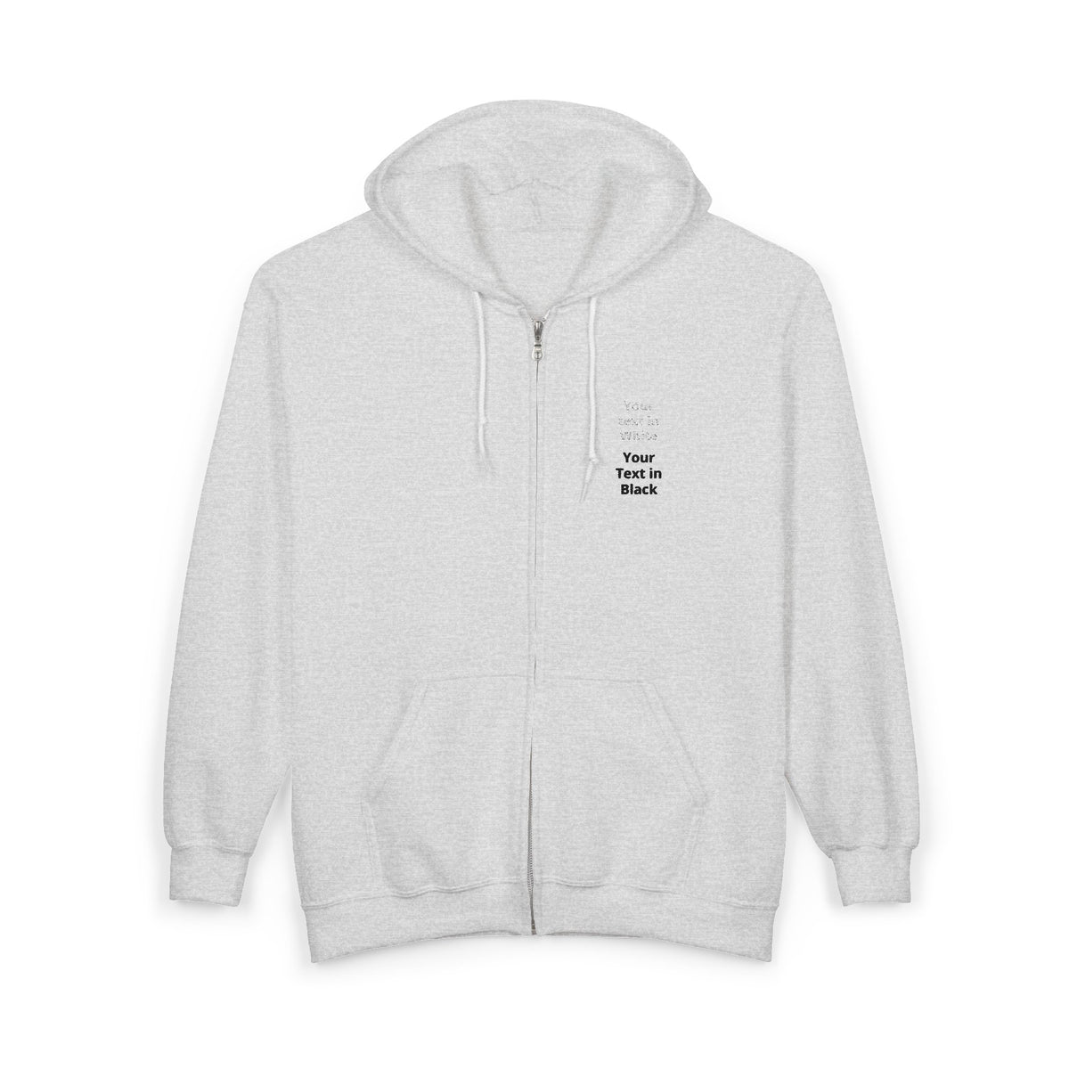 Minimalist White Zip Hoodie — Small Chest Text "Your name here"