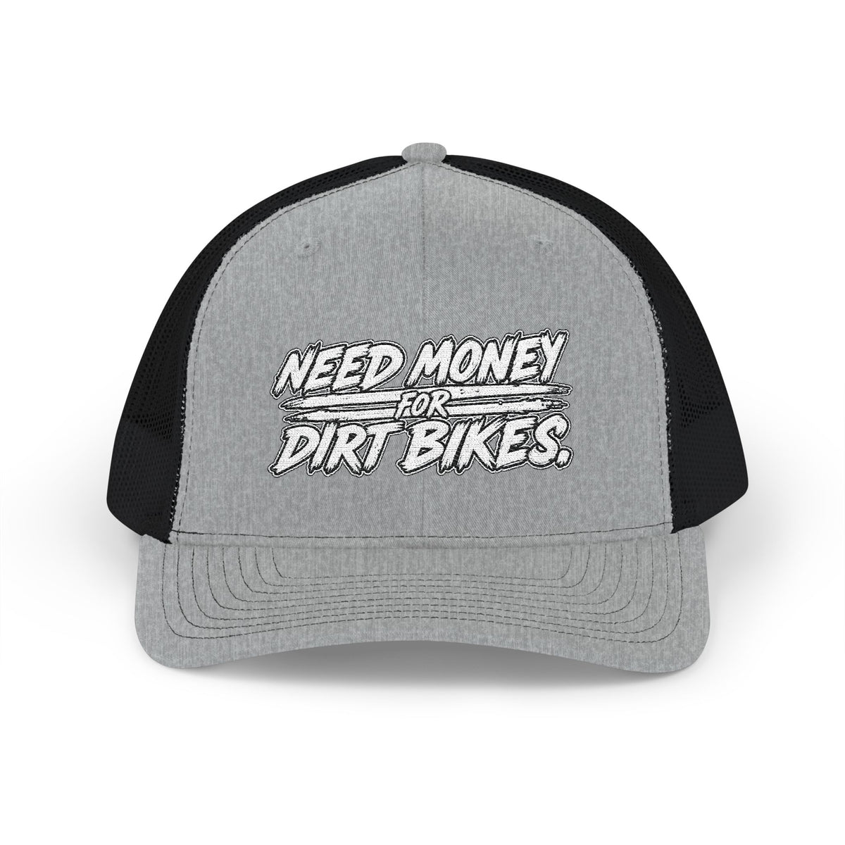 Dirt Bike Snapback Trucker Cap — "Need Money for Dirt Bikes" Mesh Hat