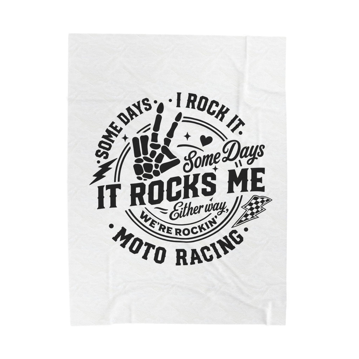 Moto Racing Velveteen Plush Blanket — "Some Days It Rocks Me" Graphic Throw