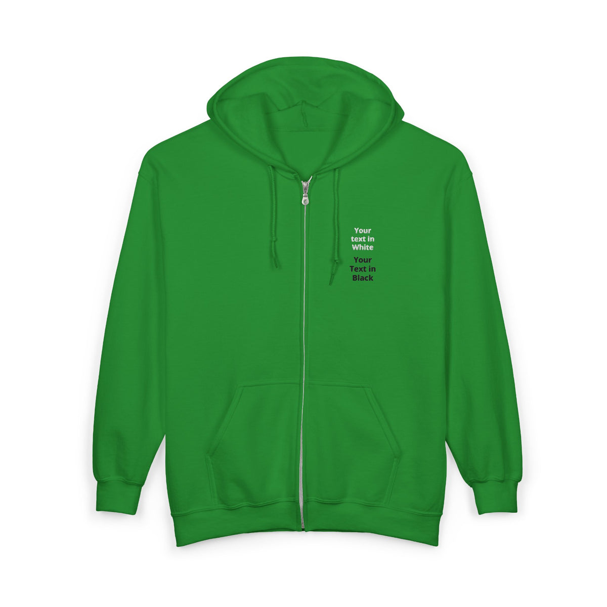 Minimalist White Zip Hoodie — Small Chest Text "Your name here"