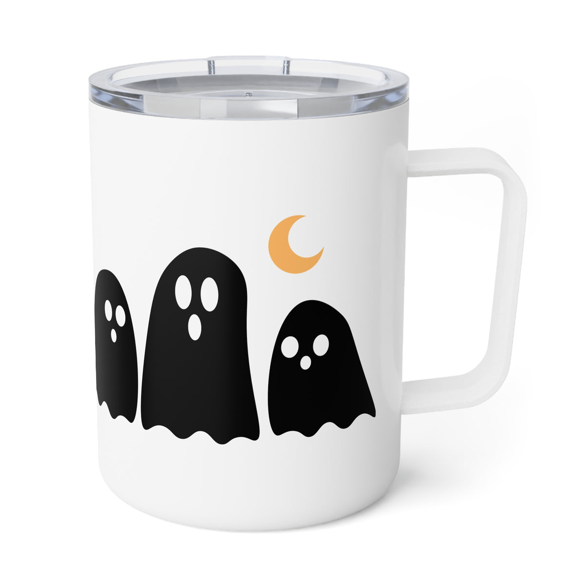 10oz Insulated Coffee Mug — Cute Ghosts & Crescent Moon Halloween Travel Cup