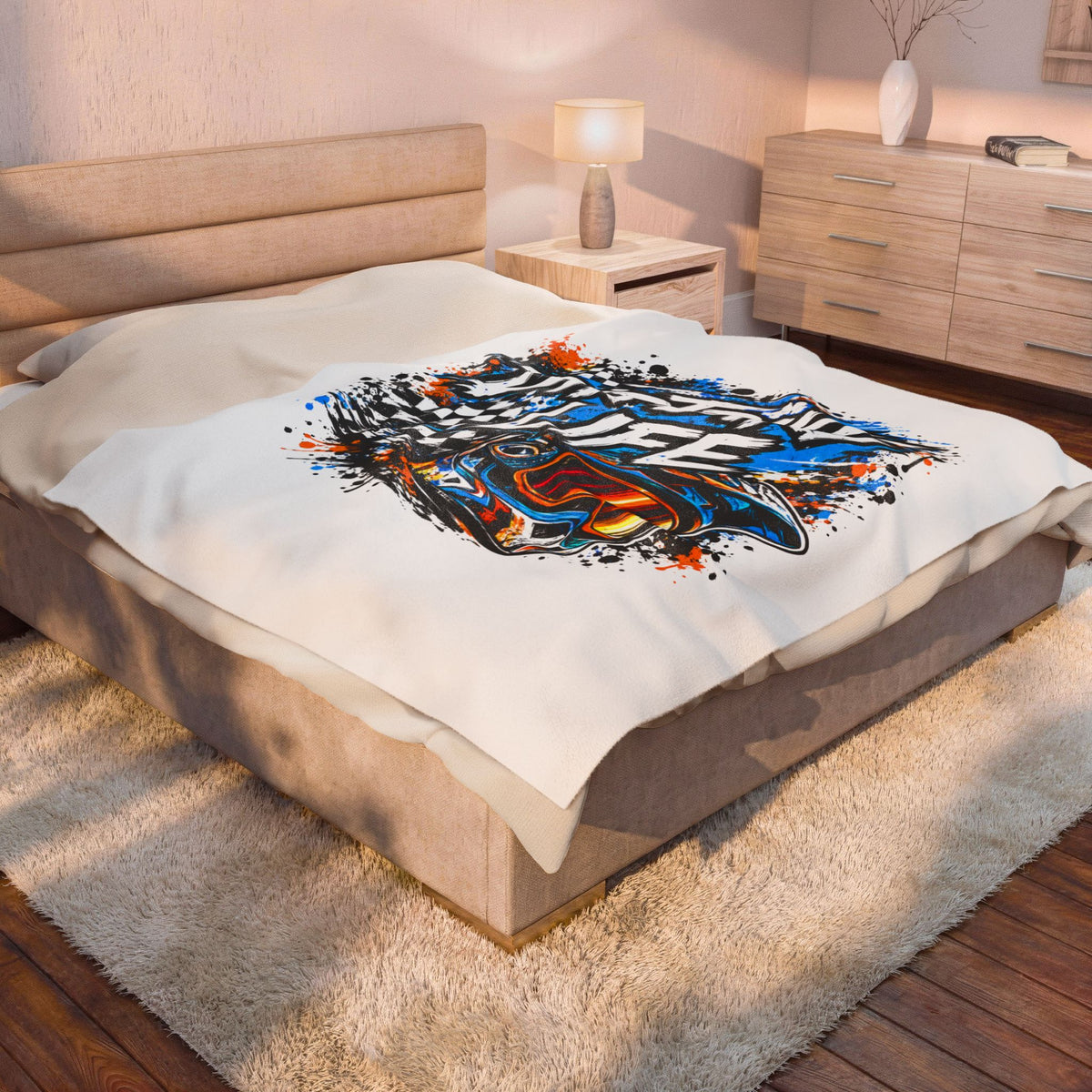 Dirtbike Life Velveteen Plush Blanket — Racing Helmet Graphic Throw for Motocross Fans