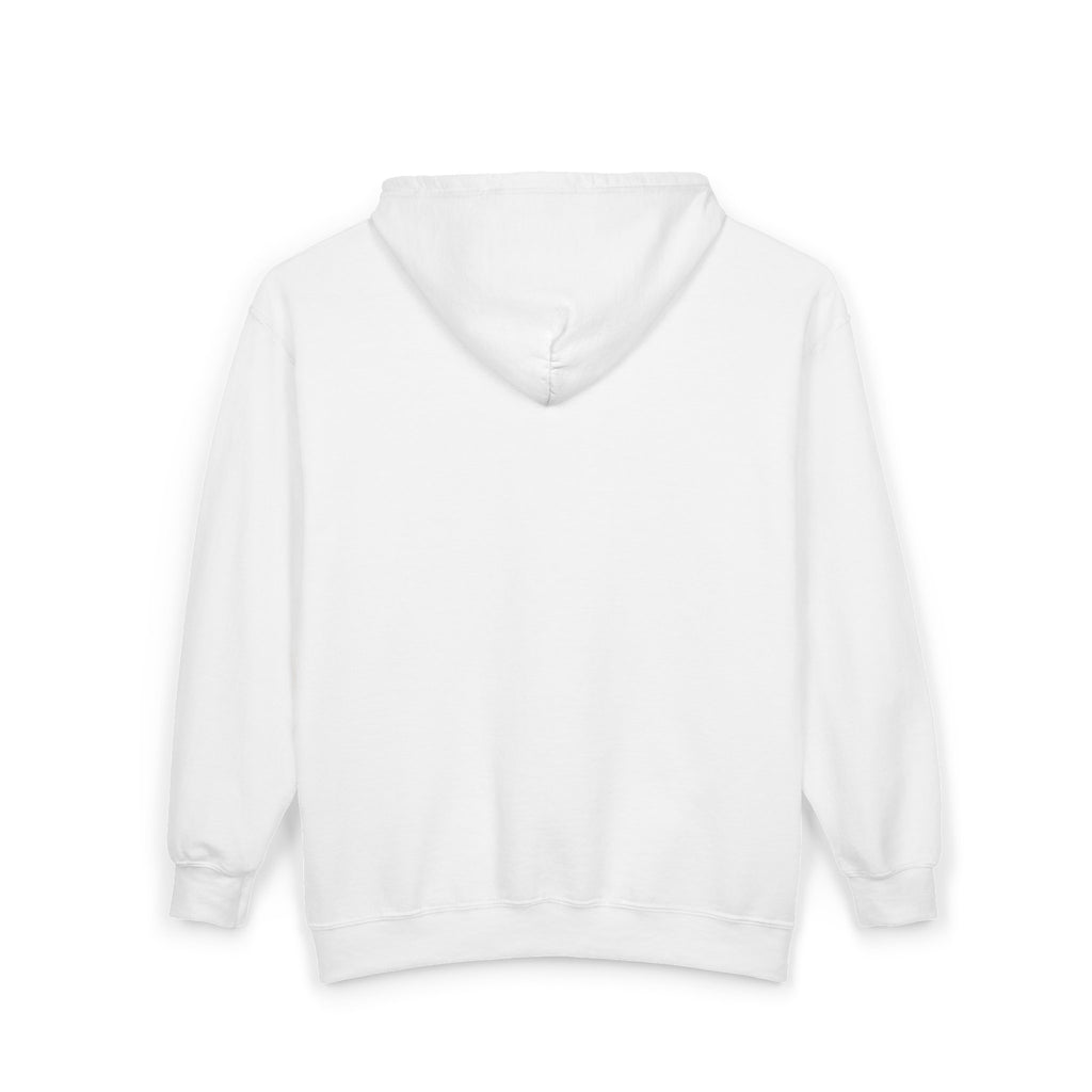 Minimalist White Zip Hoodie — Small Chest Text "Your name here"